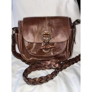 Le Tanneur Brown Braided Shoulder Bag Buckle Accent Gold Hardware Inner Pockets